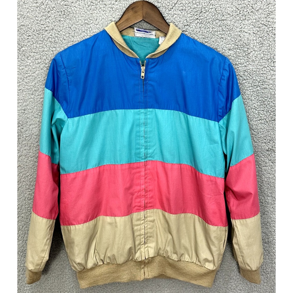 Vintage 80s Colorblock Windbreaker Jacket 12 Rainbow Striped Retro Track Preppy